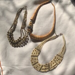 Boho  Beaded Necklace Set - Gold and Tan